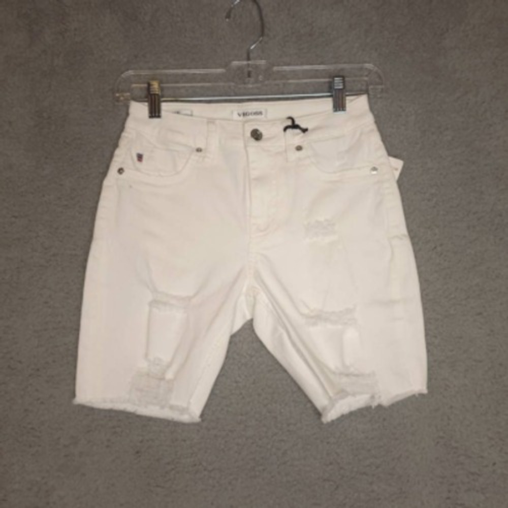 Vigoss Womens Bermuda Shorts White Regular Fit Distressed Mid Rise 24 New